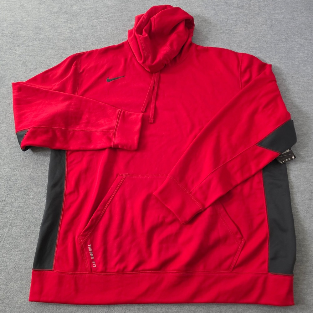 NIKE Therma Fit Red Black Hoodie Men's XXL Thermal Athletic Fit